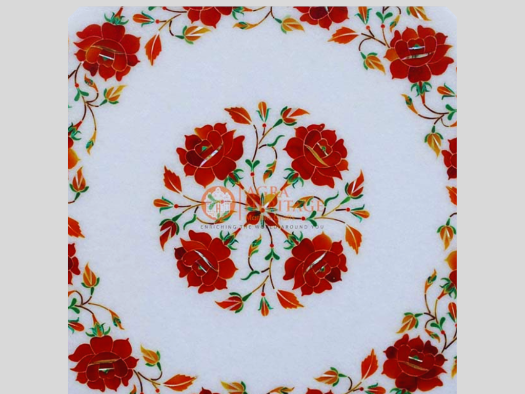 Marble Carnelian Floral Inlay Table Top